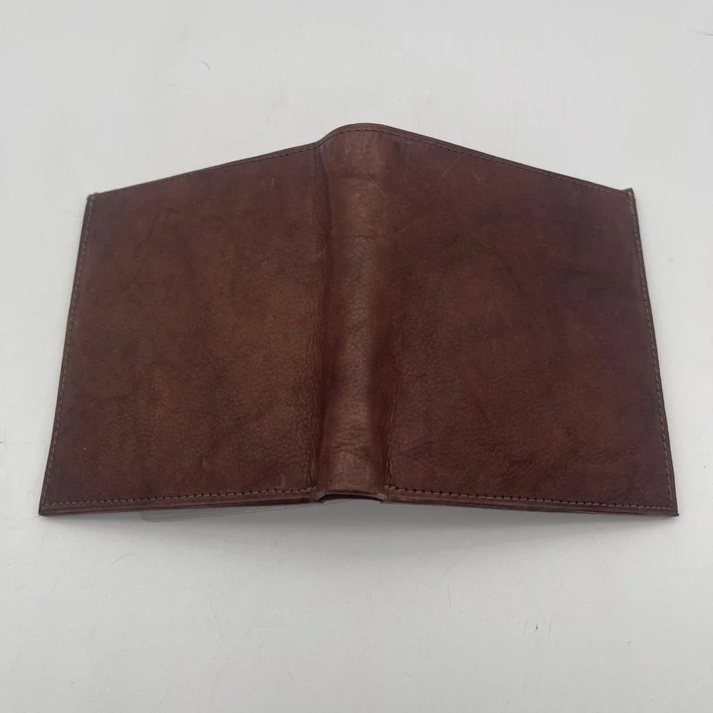 Handcrafted Genuine Leather Bifold Wallet Brown with ID Window Insert